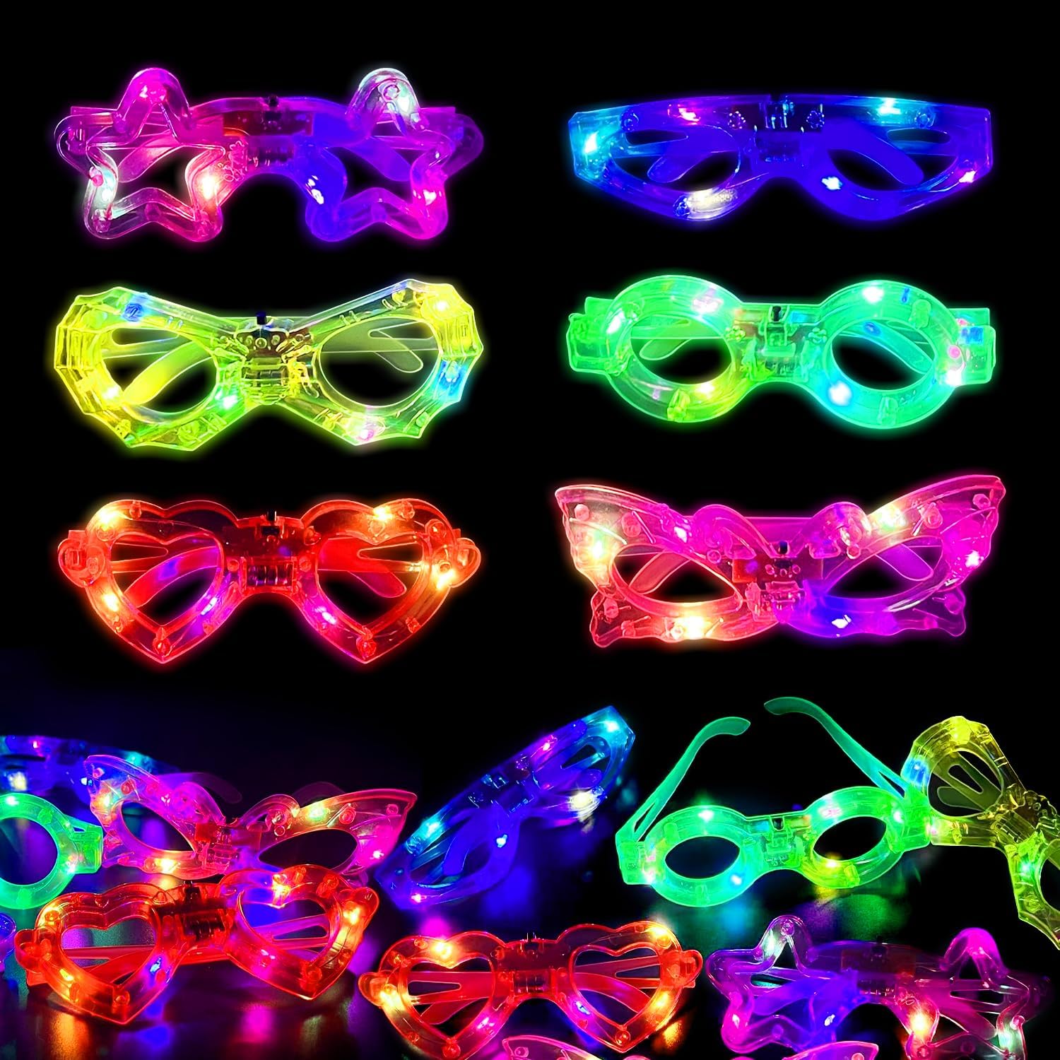 Glow In The Dark Party Glasses - 12 gafas LED luminosas que brillan